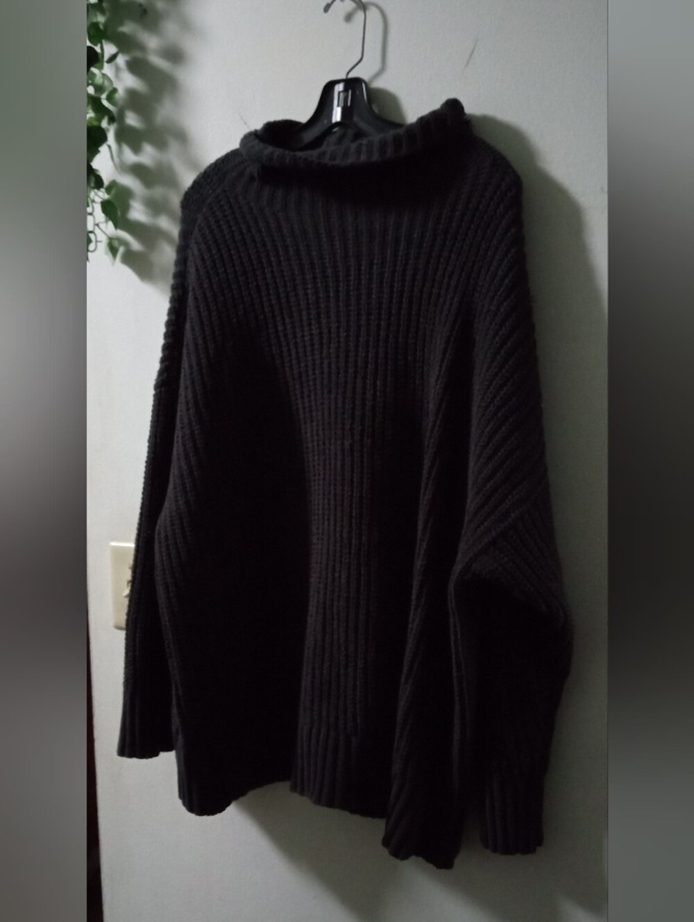 Black Oversized Ribbed Funnel Neck Sweater
